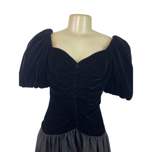 Vintage Nili Martin Black Velvet Puff Sleeve Corset Bodice Dress Womens - Picture 4 of 7